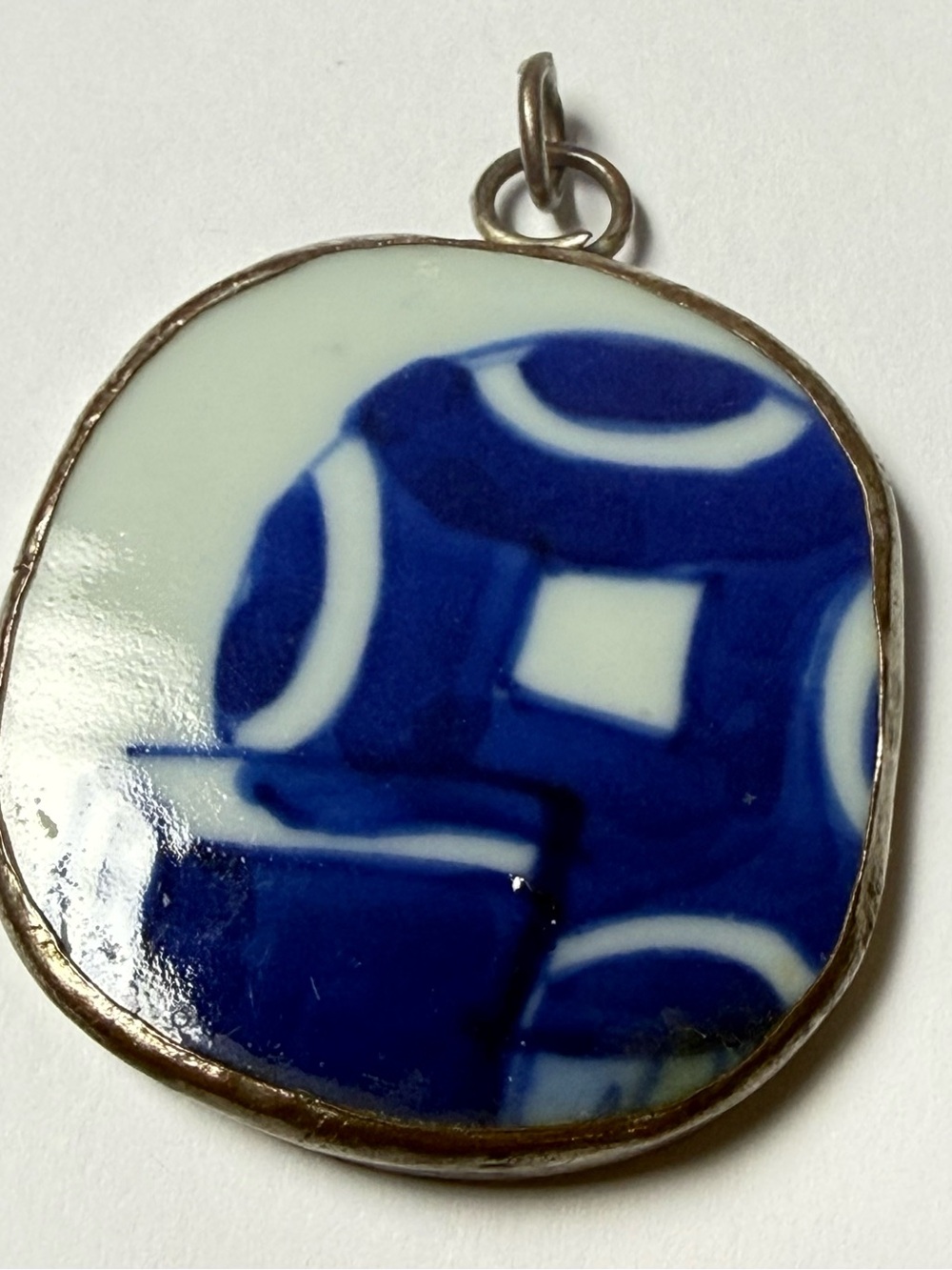 Blue White Porcelain Pendant Silver Tone Artisan Jewelry